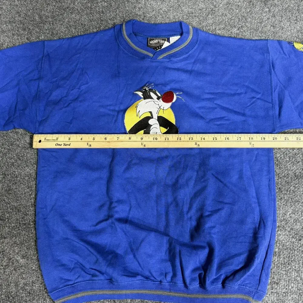 Vintage Looney Tunes Sweatshirt Boys Medium Blue Sylvester Tweety Embroidered